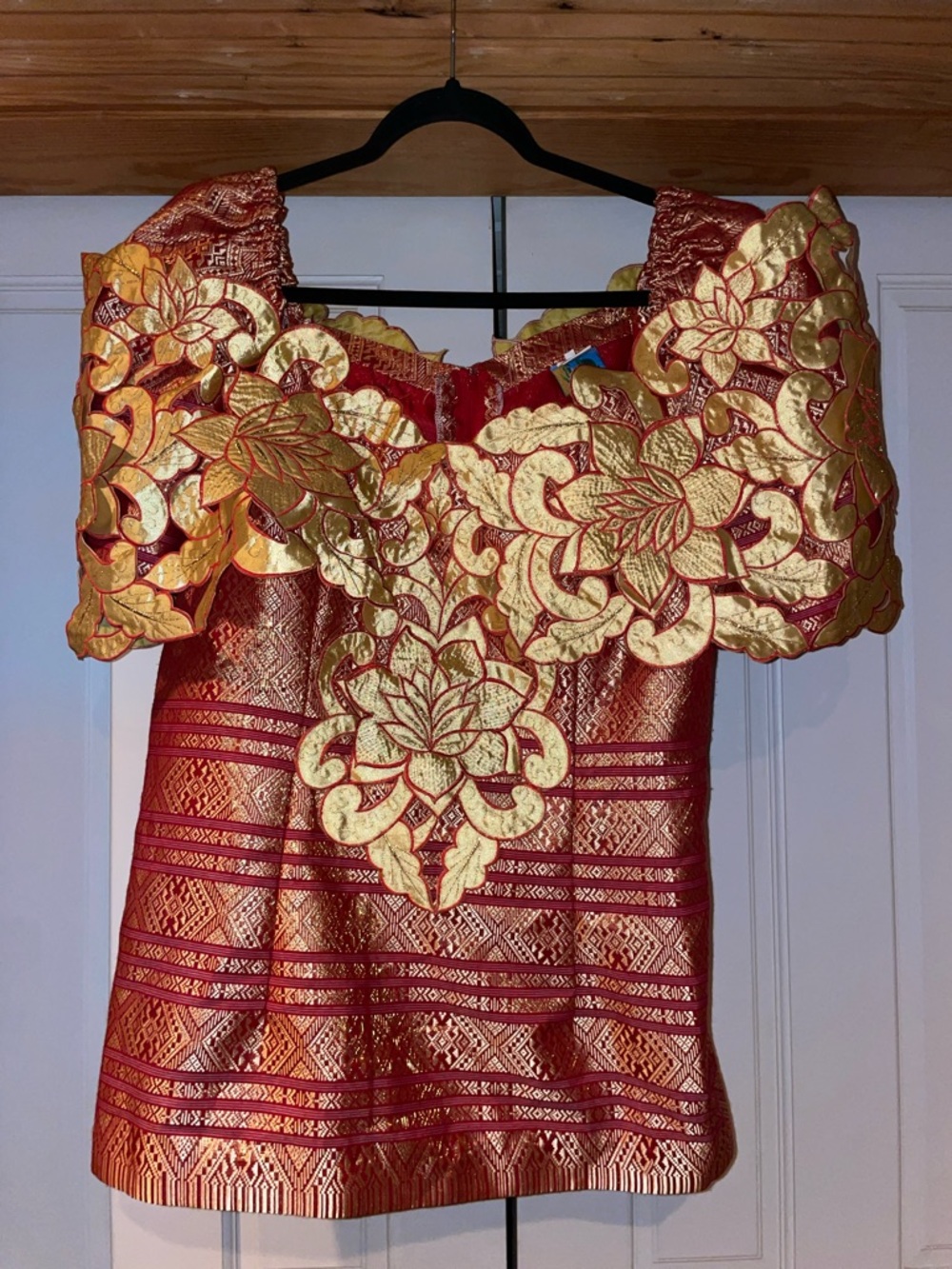 Shoreline Red Tunic with Gold Floral Appliqué